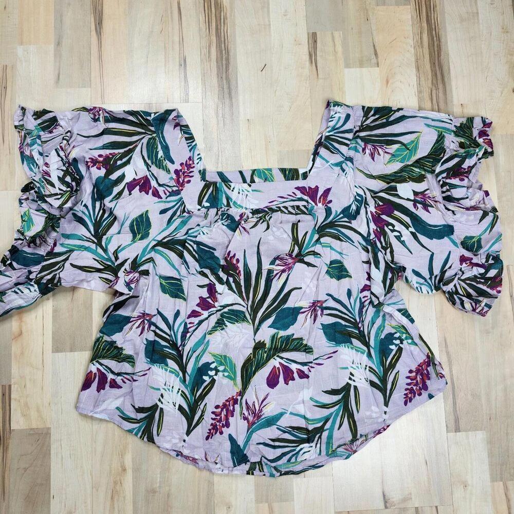 Floral Print Women's Blouse with Ruffle Sleeves